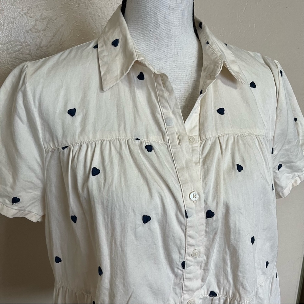 SOLD E Madewell Seamed Heart Print Button Down Short Sleeve Shirt Womens Medium - Picture 7 of 11